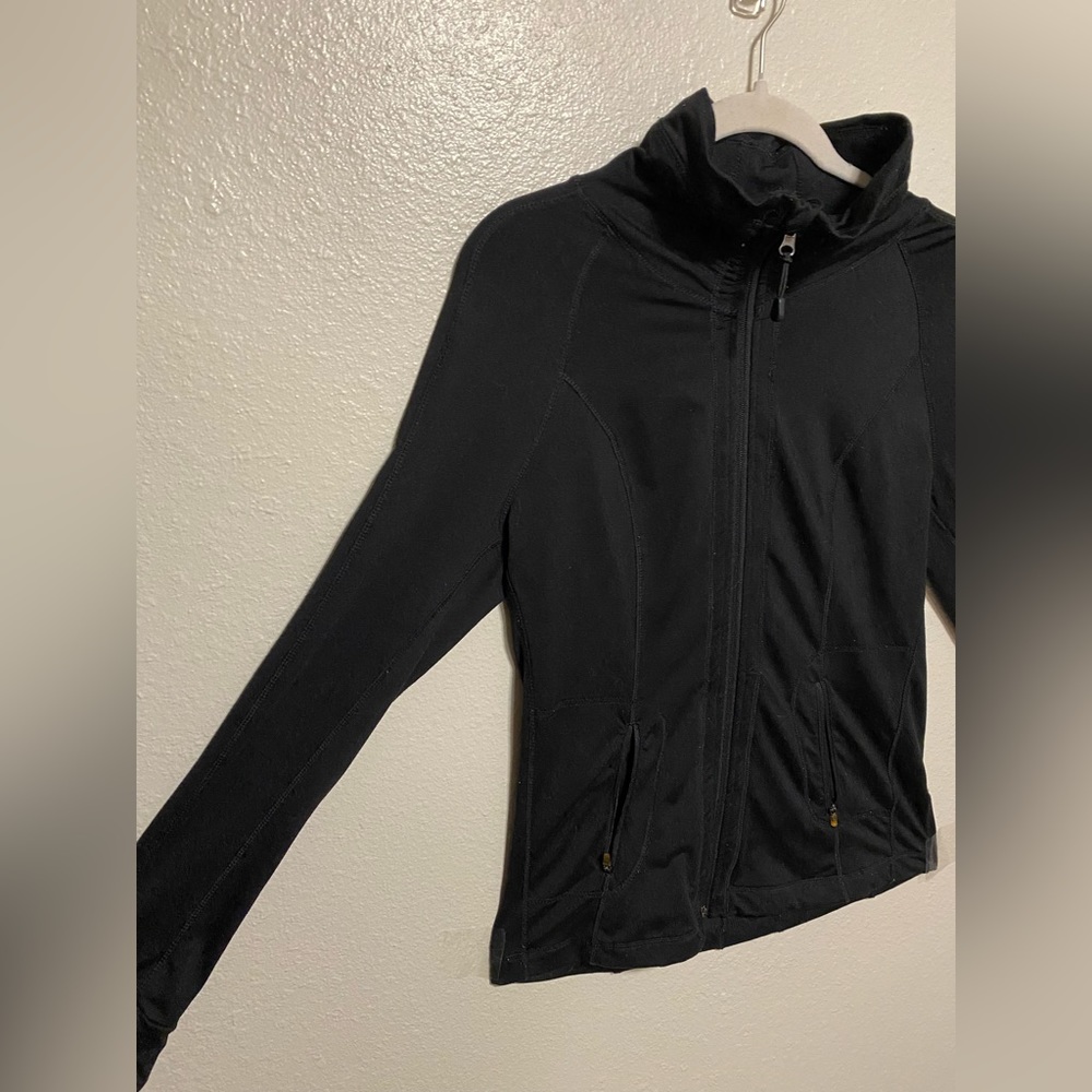 Tangerine Black Athletic Zip Jacket | Mock Neck Lightweight Activewear | Small - Picture 4 of 4